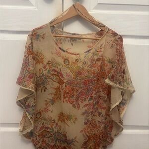 World Market Floral Blouse - Cream and Multicolor